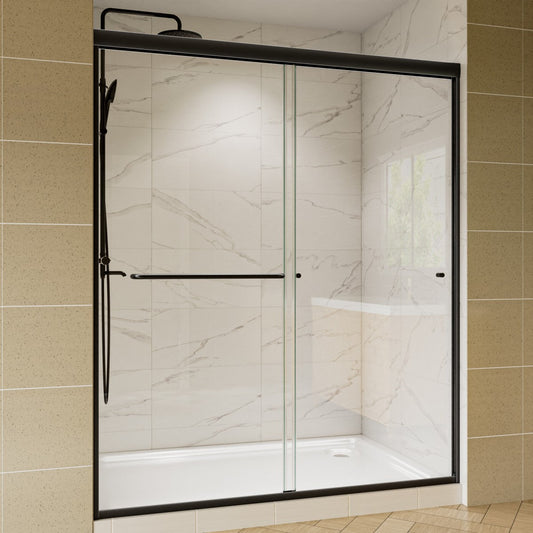 Glide 56-60"W x 70"H Black Frame Clear Tempered Sliding Glass Shower Doors for Bathroom