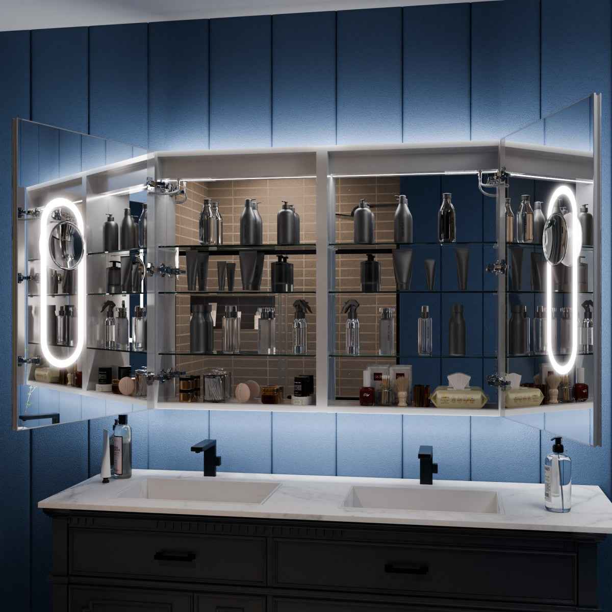 Illusion-B 48" x 36" LED Mirror Medicine Cabinet with Magnifiers Front and Back Light
