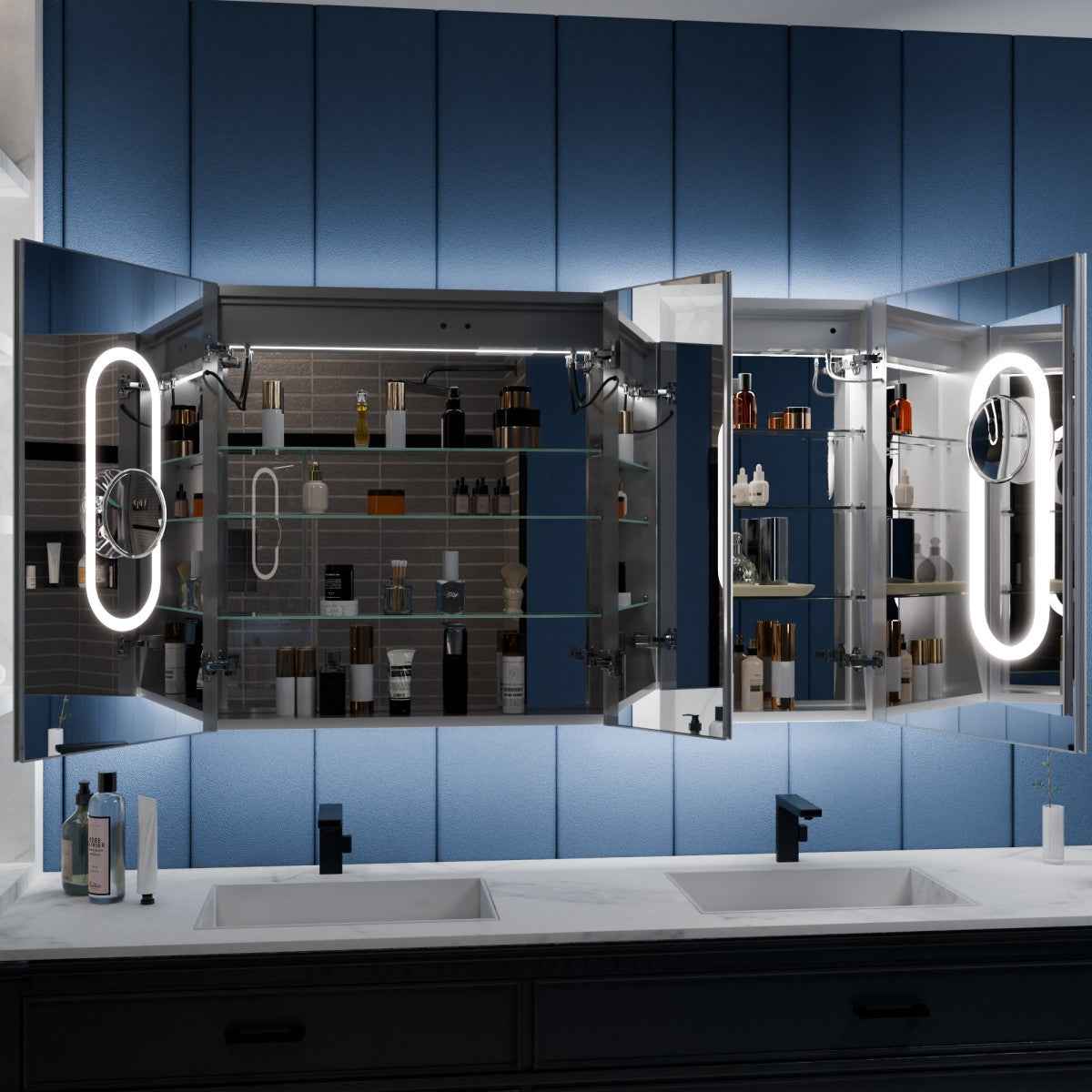 Illusion 50" x 32" Exbrite LED Medicine Cabinet with Magnifiers Front and Back Light