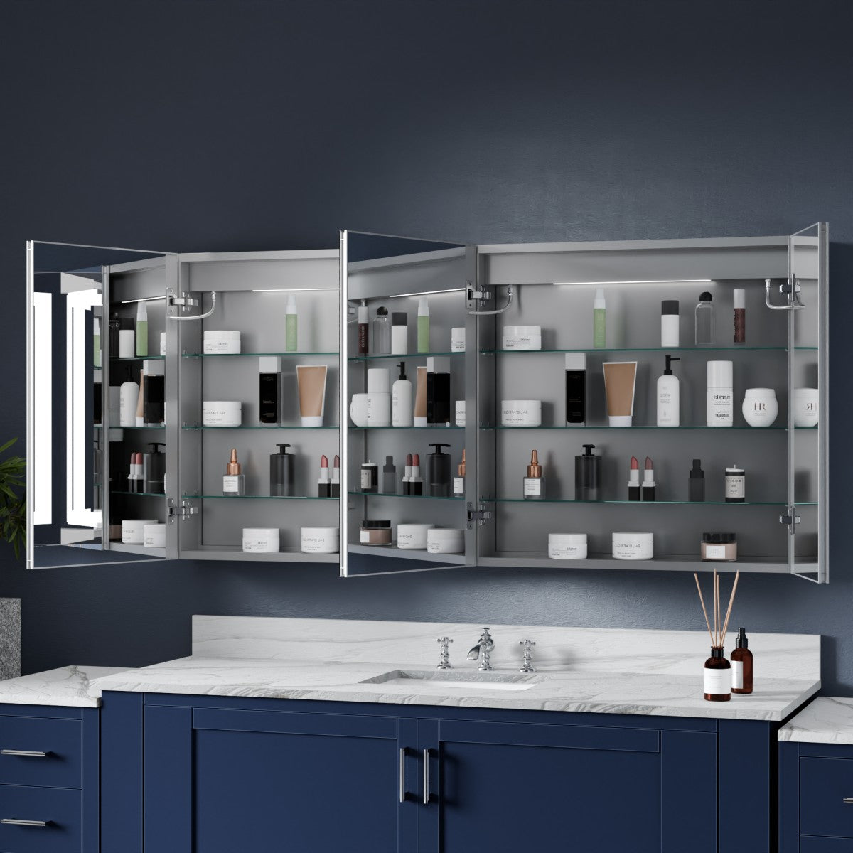 LED Mirrored Bathroom Medicine Cabinet - 72"W x 30"H Medicine Cabinet with Mirror, Recessed or Surface Mounted|ExBrite Boost-M1