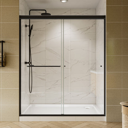 Glide 44-48" Wide x 70" High Sliding Glass Shower Doors Frame in Black,Clear Tempered Glass