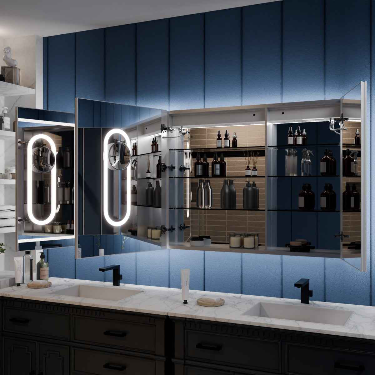 Illusion 60" x 32" Bathroom Medicine Cabinets With LED Lights with Magnifiers Front and Back Light
