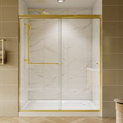 Glide Framed Shower Door 56-60 in. W x 70 in. H Bypass Sliding Shower Enclosure,Brushed Gold,Double Sliding Glass Bathroom Doors