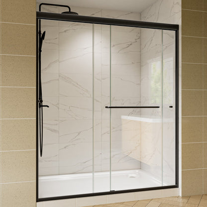 Glide 56-60"W x 70"H Black Frame Clear Tempered Sliding Glass Shower Doors for Bathroom