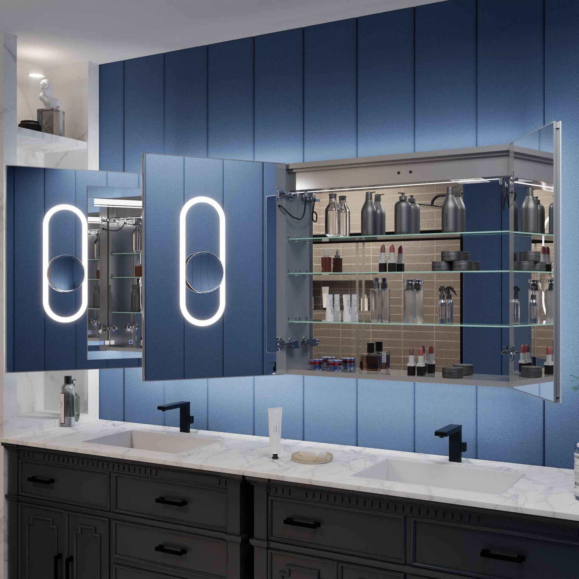 Illusion-B 60" x 32" | 60 inch LED medicine cabinet with Magnifiers Front and Back Light