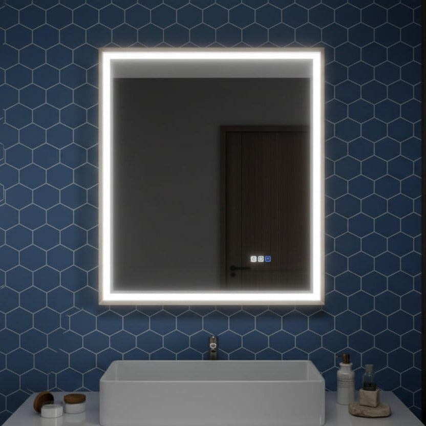 Verloar 30" W x 36" H Framed Lighted Bathroom Mirror,Dimmable,Anti Fog,Front-Lit Illumination,Brushed Nickel