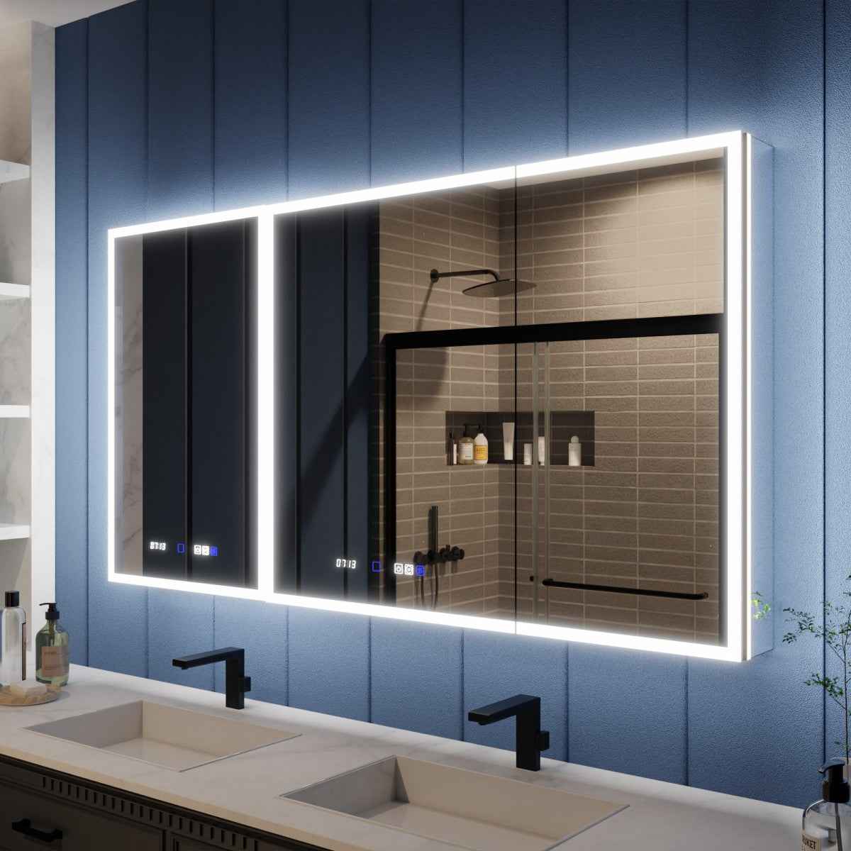 Illusion 60" x 32" Bathroom Medicine Cabinets With LED Lights with Magnifiers Front and Back Light