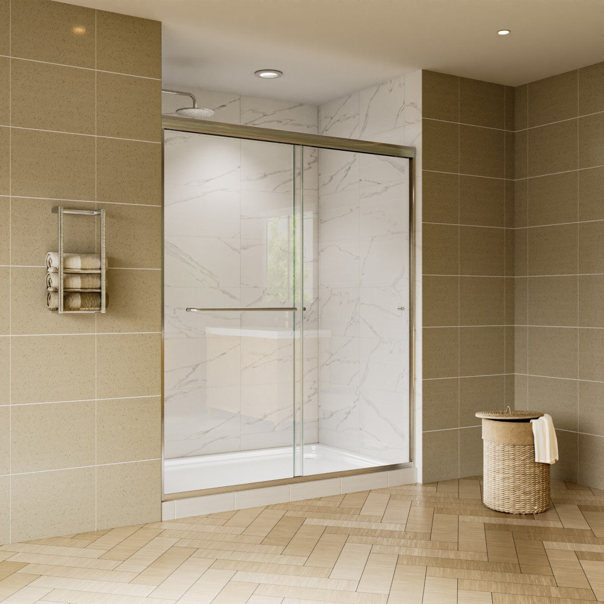 Glide Framed Shower Door 56-60 in. W x 72 in. H Bypass Sliding Shower Enclosure,Brushed Nickel,Double Sliding Glass Bathroom Doors