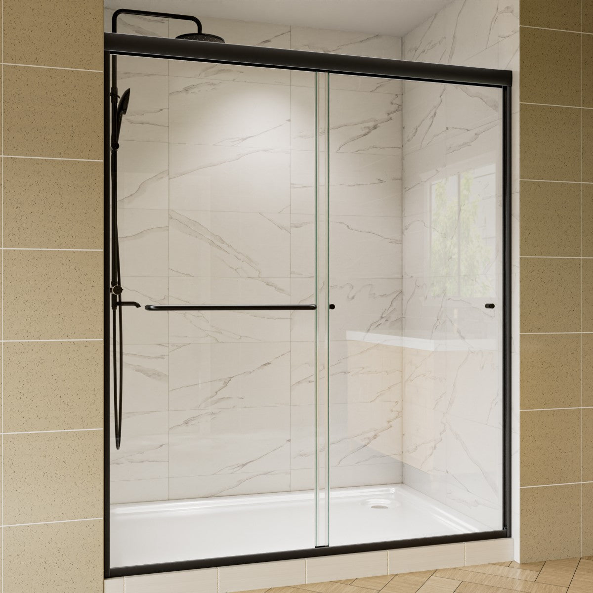 Glide Framed Shower Door 50-54 in. W x 72 in. H Bypass Sliding Shower Enclosure,Matte Black,Double Sliding Glass Bathroom Doors