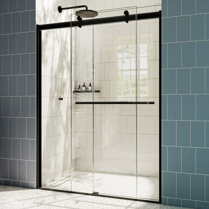 ExRoll Semi-Frameless Shower Sliding Glass 50-54 in. W x 74 in. H Bypass Sliding Shower Enclosure,Matte Black,Explosion-proof,Easy-to-clean coating