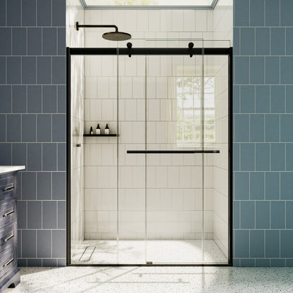 ExRoll Semi-Frameless Shower Sliding Glass 50-54 in. W x 74 in. H Bypass Sliding Shower Enclosure,Matte Black,Explosion-proof,Easy-to-clean coating