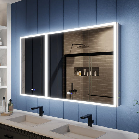 Illusion 56" x 32" LED Recessed Medicine Cabinet with Magnifiers Front and Back Light
