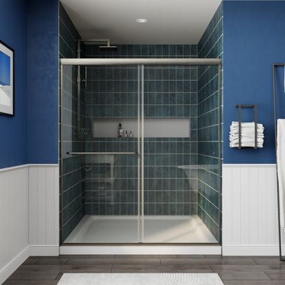 Glide Framed Shower Door 56-60 in. W x 70 in. H Bypass Sliding Shower Enclosure,Brushed Nickel,Double Sliding Glass Bathroom Doors