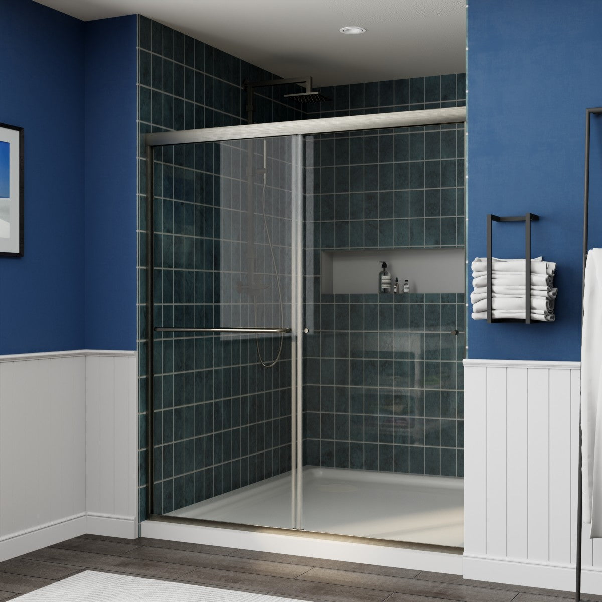 Glide Framed Shower Door 56-60 in. W x 70 in. H Bypass Sliding Shower Enclosure,Brushed Nickel,Double Sliding Glass Bathroom Doors