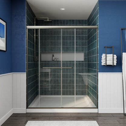 Glide Framed Shower Door 56-60 in. W x 70 in. H Bypass Sliding Shower Enclosure,Brushed Nickel,Double Sliding Glass Bathroom Doors