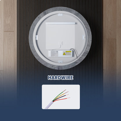 Glacy Series 30" x 30" Round LED Bathroom Mirror �C Ice Textures Edge, Smart Dimming, Defogger, ETL Certified - ExBriteUSA
