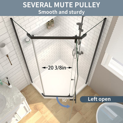 Prism Neo-Angle Frameless Shower Door 38 in. W x 72 in. H Corner Shower Enclosure,6mm Clear Glass,Pivot Shower Doors,Matte Black,Not Base