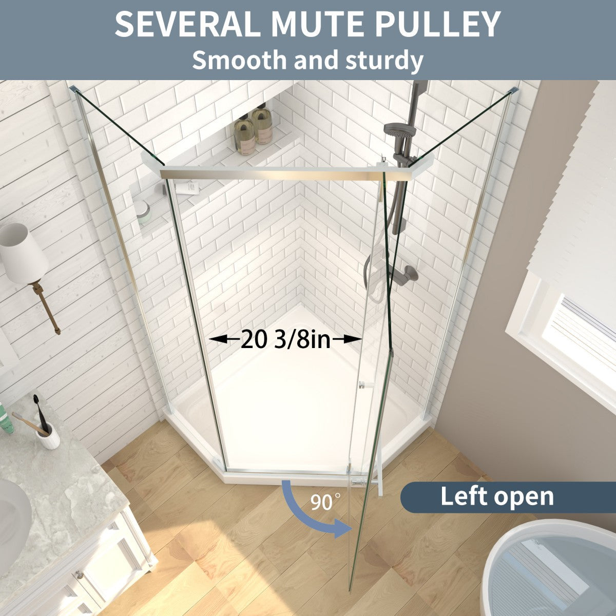 Prism Neo-Angle Frameless Shower Door 36 in. W x 72 in. H Corner Shower Enclosure,6mm Clear Glass,Pivot Shower Doors,Chrome,Not Base