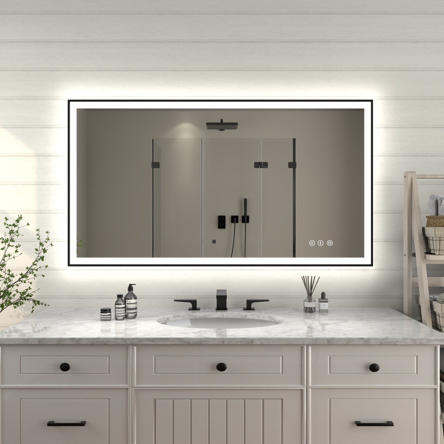 Apex-Noir 55"x30" Framed LED Lighted Bathroom Mirror