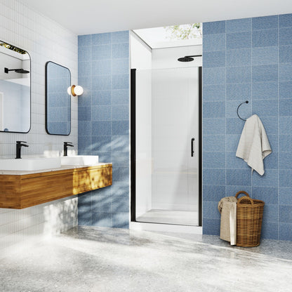 Classy 24-26" W x 72" H Clear Glass Pivot Shower Door,Black Install