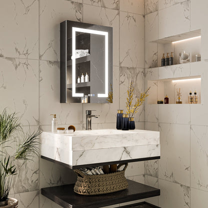 Boost-M1 20" W x 30" H Light Medicine Cabinet Recessed or Surface Mount Aluminum Adjustable Shelves Vanity Mirror Cabinet, Black Frame, Hinge on the Right - ExBriteUSA