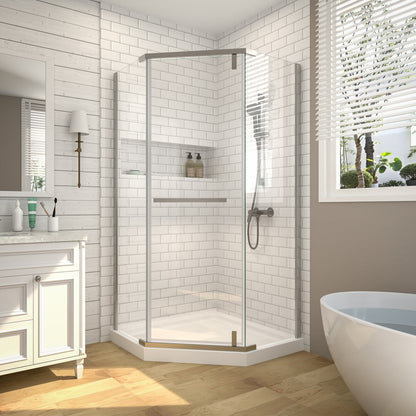 Prism Neo-Angle Frameless Shower Door 36 in. W x 72 in. H Corner Shower Enclosure,6mm Clear Glass,Pivot Shower Doors,Brushed Nickel