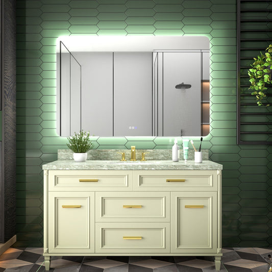 Brivaro 55" x 36" Backlit LED Bathroom Mirror with Nano-Tempered Glass, Anti-Fog, Dimmable, 3 Lighting Modes
