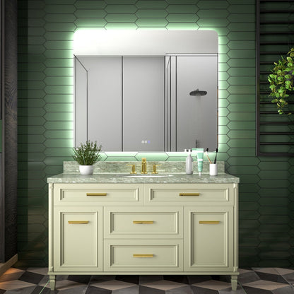 Brivaro 48" x 40" Backlit LED Bathroom Mirror with Nano-Tempered Glass, Anti-Fog, Dimmable, 3 Lighting Modes