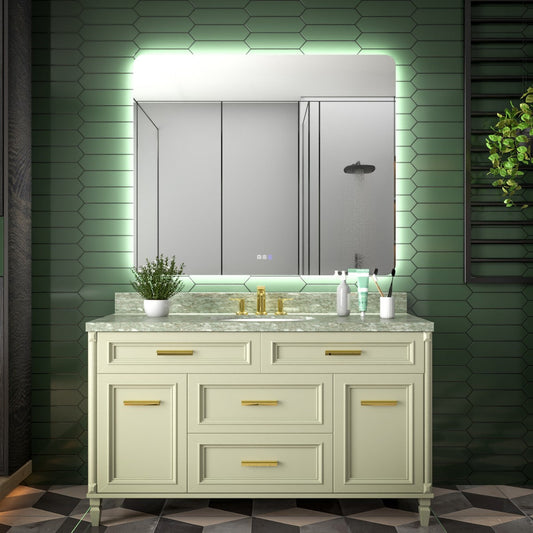 Brivaro 48" x 40" Backlit LED Bathroom Mirror with Nano-Tempered Glass, Anti-Fog, Dimmable, 3 Lighting Modes