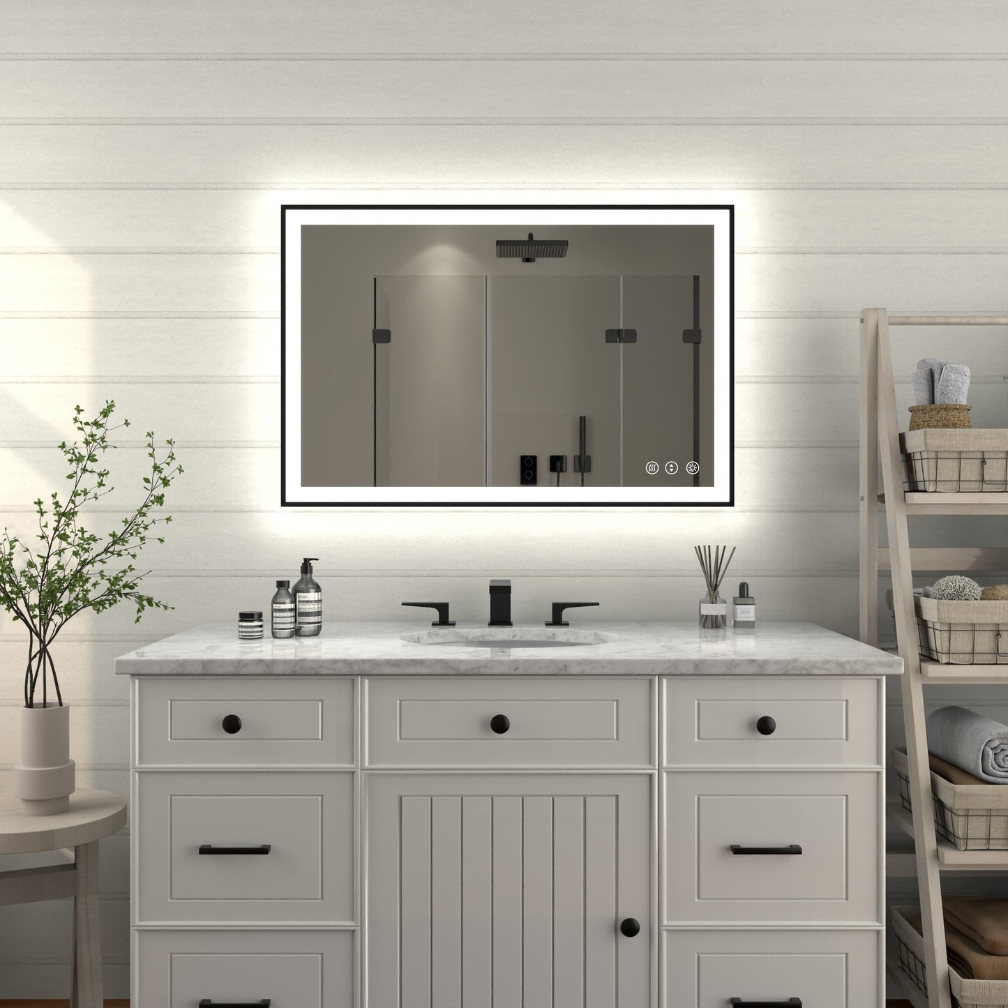 Apex-Noir 24"x36" Framed LED Lighted Bathroom Mirror