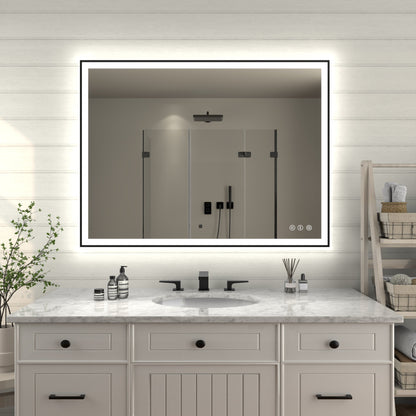 Apex-Noir 48"x36" Framed LED Lighted Bathroom Mirror