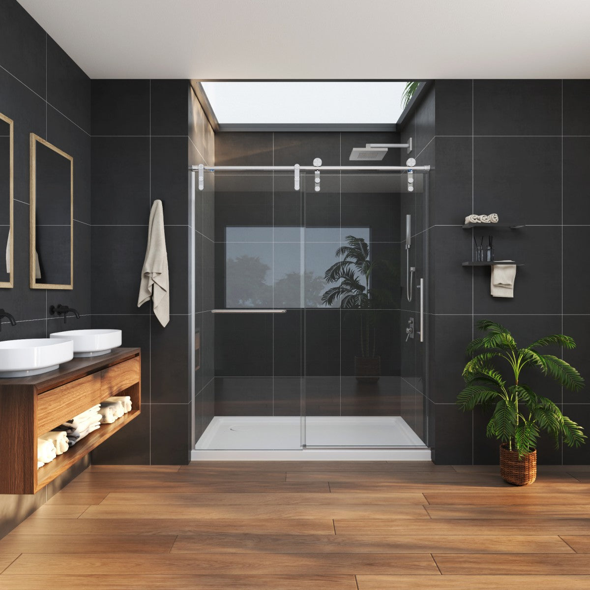 Anchor-B Allsumhome 56"-60"W x 70"H Frameless Sliding Shower Door,Tempered Glass,Shower Enclosure,Double Side Easy Clean Coat,Brushed Nickel ,Buffer