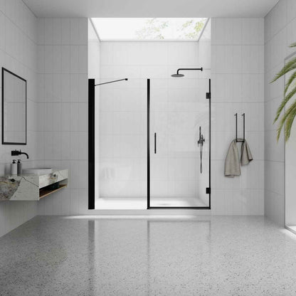 Gemini-W Allsumhome 56-58"Wx71"H Semi-Frameless Pivot Glass Shower Door,Pivot Shower Door,SGCC Tempered Glass,Matte Black,Reversible Installation