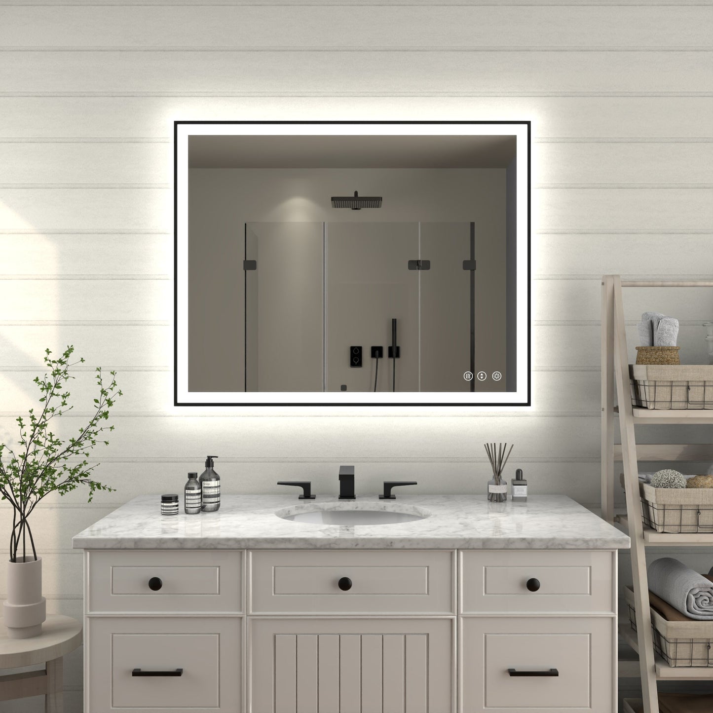 Apex-Noir 48"x32" Framed LED Lighted Bathroom Mirror