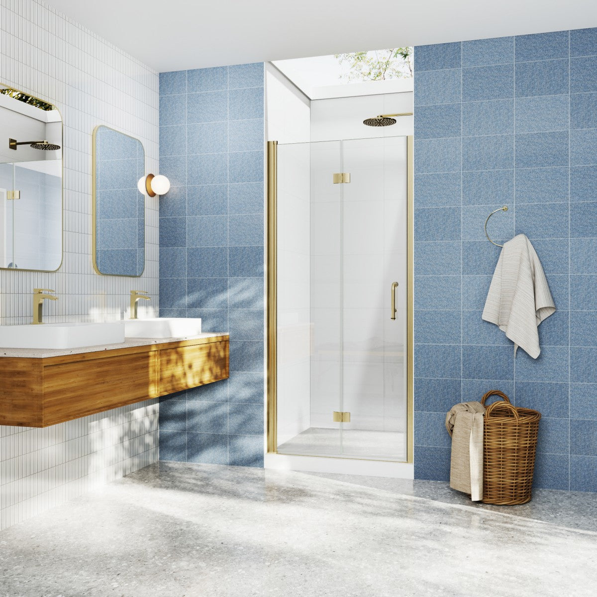 Adapt Allsumhome Bifold Shower Door 32-34 in.W x 72 in.H Pivot Swing Shower Doors,Brushed Gold,Tempered Shower Glass