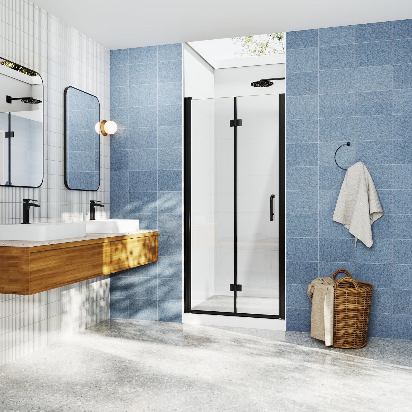 Adapt Allsumhome Bifold Shower Door 36-38 in.W x 72 in.H Pivot Swing Shower Doors,Matte Black,Clear Tempered Glass