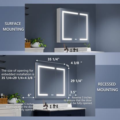 Bathroom Cabinet with USB Port - 36 x 30 Medicine Cabinet with Mirror, LED Lighted, Recessed or Surface Mounted | ExBrite Boost-M1