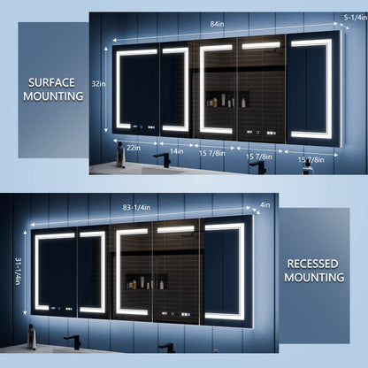 Illusion-B 84" x 32" LED Lighted Inset Mirrored Medicine Cabinet with Magnifiers Front and Back Light - ExBriteUSA