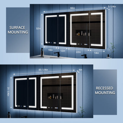 Illusion-B 66" x 32" LED Lighted Inset Mirrored Medicine Cabinet with Magnifiers Front and Back Light - ExBriteUSA