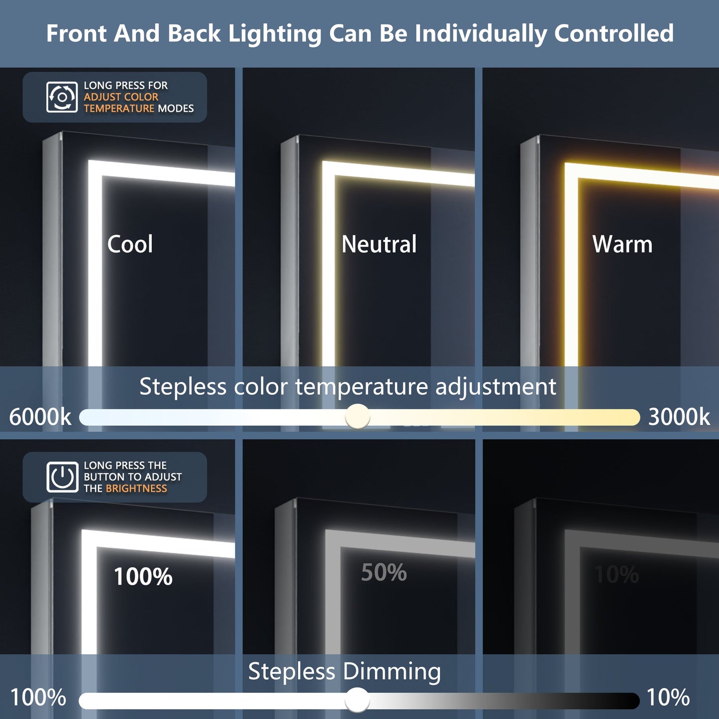 Boost-M1 48" W x 30" H Light Medicine Cabinet Recessed or Surface Mount Aluminum Adjustable Shelves Vanity Mirror Cabinet - ExBriteUSA