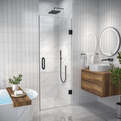 Valor Shower Door 28in.W x 72in.H Frameless Hinged Shower Door,Shower Room Glass Door with Clear Tempered Shower Glass Panel,Black