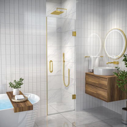 Valor 24"x72" Frameless Shower Door in Brush Gold,Water Repellent Glass with Seal Strip Parts and Handle,Glass Hinged Shower Door