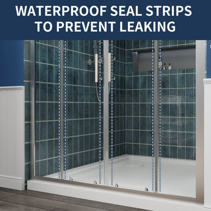 Holden 56-60"W x 70"H Easy Clean Shatter Proof Double Framed Sliding Shower Door with 1/4" (6mm) Clear SGCC Tempered Glass,Brushed Nickel