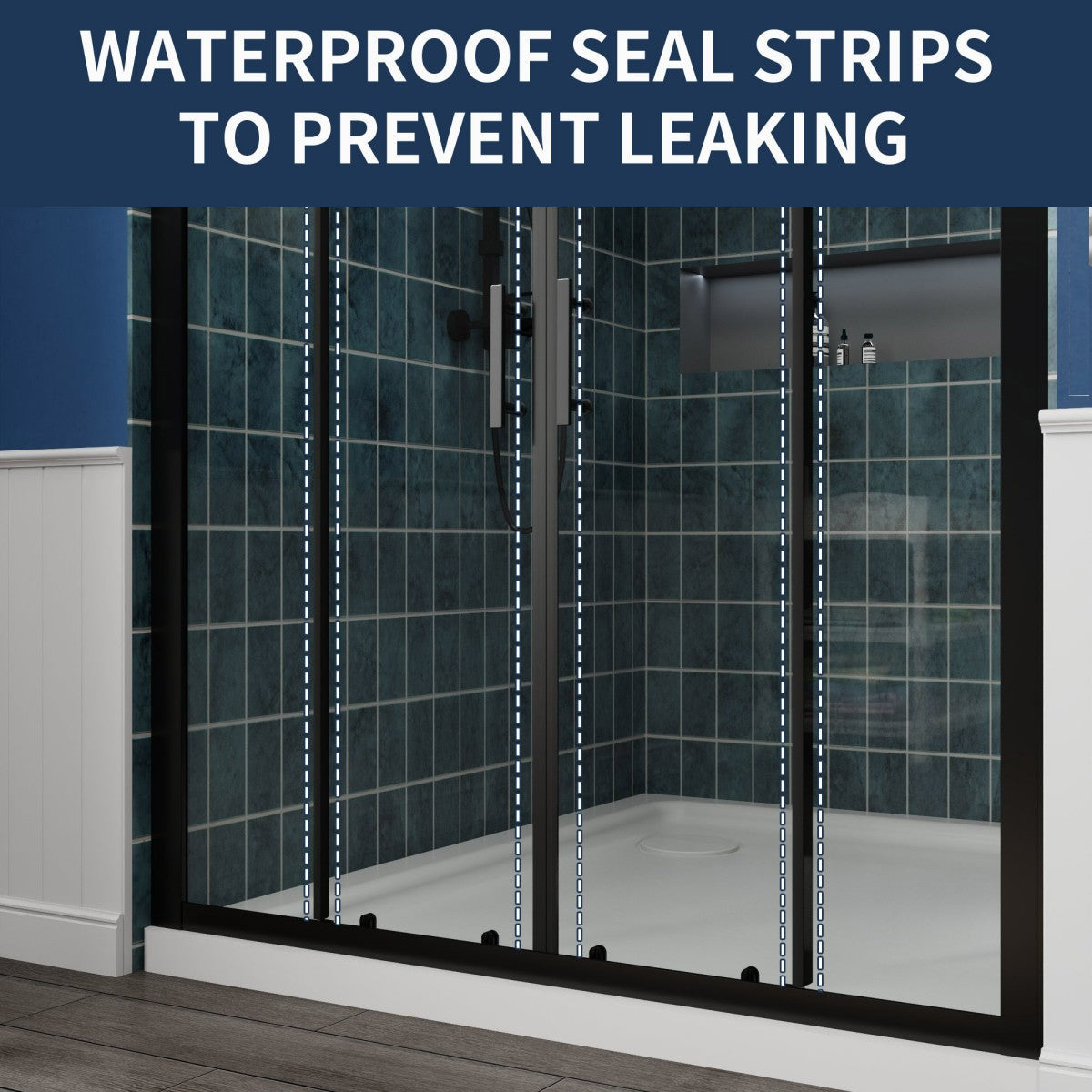 Holden 56-60"W x 70"H Easy Clean Shatter Proof Double Framed Sliding Shower Door with 1/4" (6mm) Clear SGCC Tempered Glass,Matte Black Finish