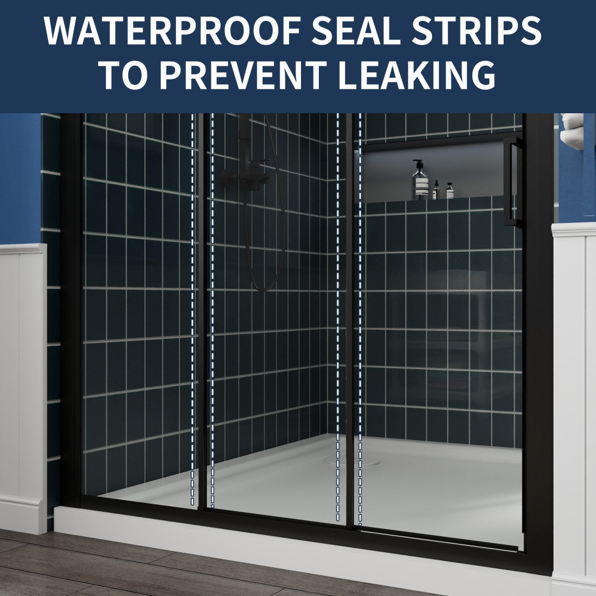 Nexus 44-48W x 70.H Easy Clean Framed Tri-Fold Sliding Shower Door with 1/4" (6mm) Clear SGCC Tempered Glass,Matte Black Finish