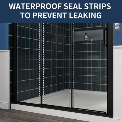 Nexus 44-48W x 70.H Easy Clean Framed Tri-Fold Sliding Shower Door with 1/4" (6mm) Clear SGCC Tempered Glass,Matte Black Finish