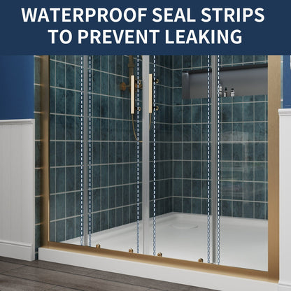 Shower enclosure with waterproof seal strips on a blue background