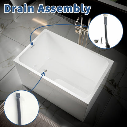 SQ Exbrite 43'  Acrylic Freestanding Bathtub ,Spacious rectangle Shape, Gloss White Finish, Chrome Overflow & Pop-Up Drain CUPC Certificate - ExBriteUSA