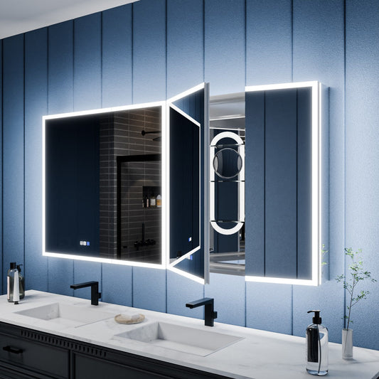 Illusion 66" x 32" LED Lighted Medicine Cabinet with Magnifiers - Modern Lit Medicine Cabinet