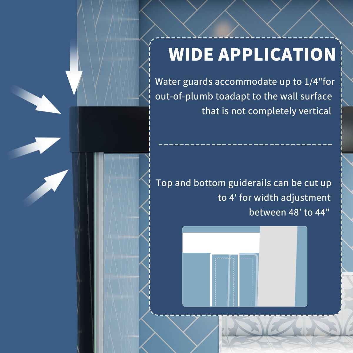 Glide 56-60"W x 70"H Black Frame Clear Tempered Sliding Glass Shower Doors for Bathroom